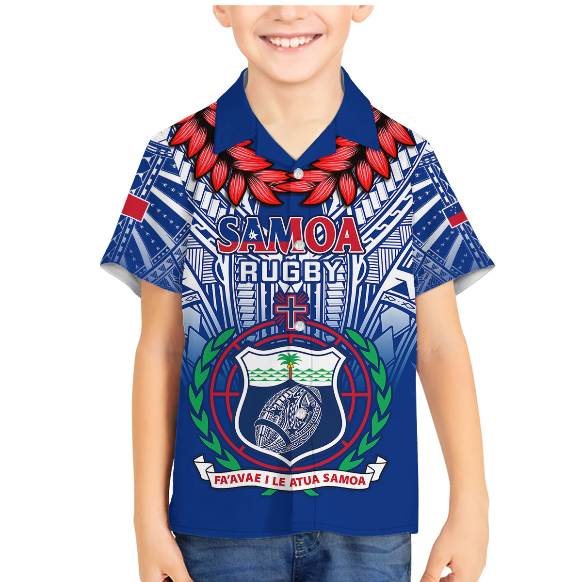 Samoa Rugby Family Matching Mermaid Dress and Hawaiian Shirt 2023 Go Manu Samoa With Ula Fala Style LT14 Son's Shirt Blue - Polynesian Pride