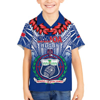 Samoa Rugby Family Matching Off Shoulder Long Sleeve Dress and Hawaiian Shirt 2023 Go Manu Samoa With Ula Fala Style LT14 Son's Shirt Blue - Polynesian Pride