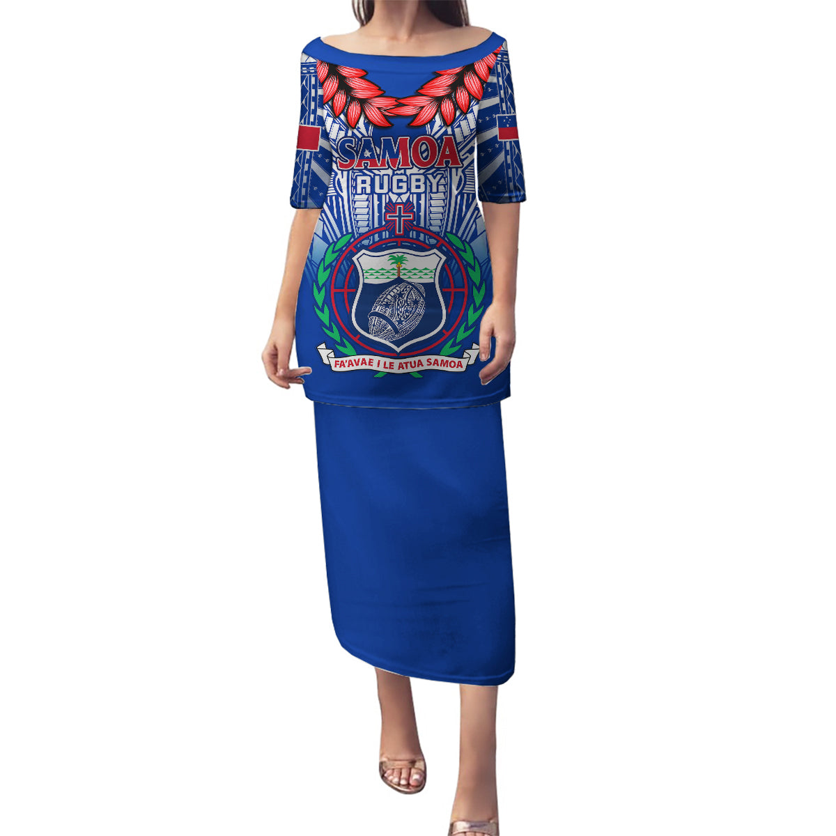 Samoa Rugby Family Matching Puletasi Dress and Hawaiian Shirt 2023 Go Manu Samoa With Ula Fala Style LT14 Mom's Dress Blue - Polynesian Pride