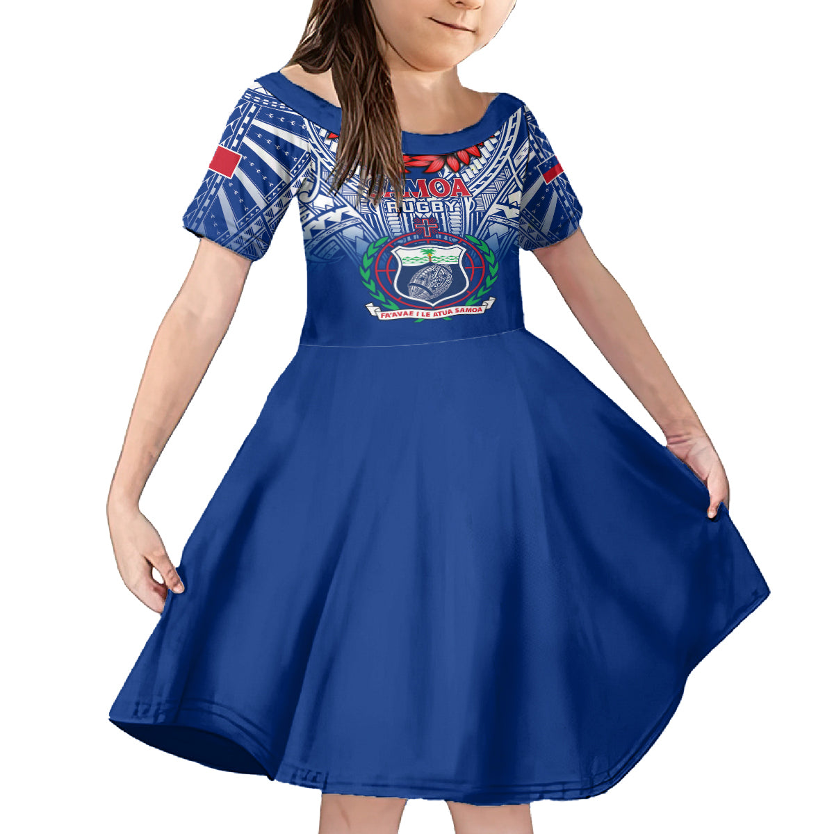 Samoa Rugby Family Matching Summer Maxi Dress and Hawaiian Shirt 2023 Go Manu Samoa With Ula Fala Style LT14 Daughter's Dress Blue - Polynesian Pride