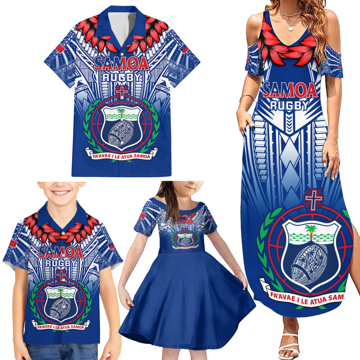 Samoa Rugby Family Matching Summer Maxi Dress and Hawaiian Shirt 2023 Go Manu Samoa With Ula Fala Style LT14 - Polynesian Pride