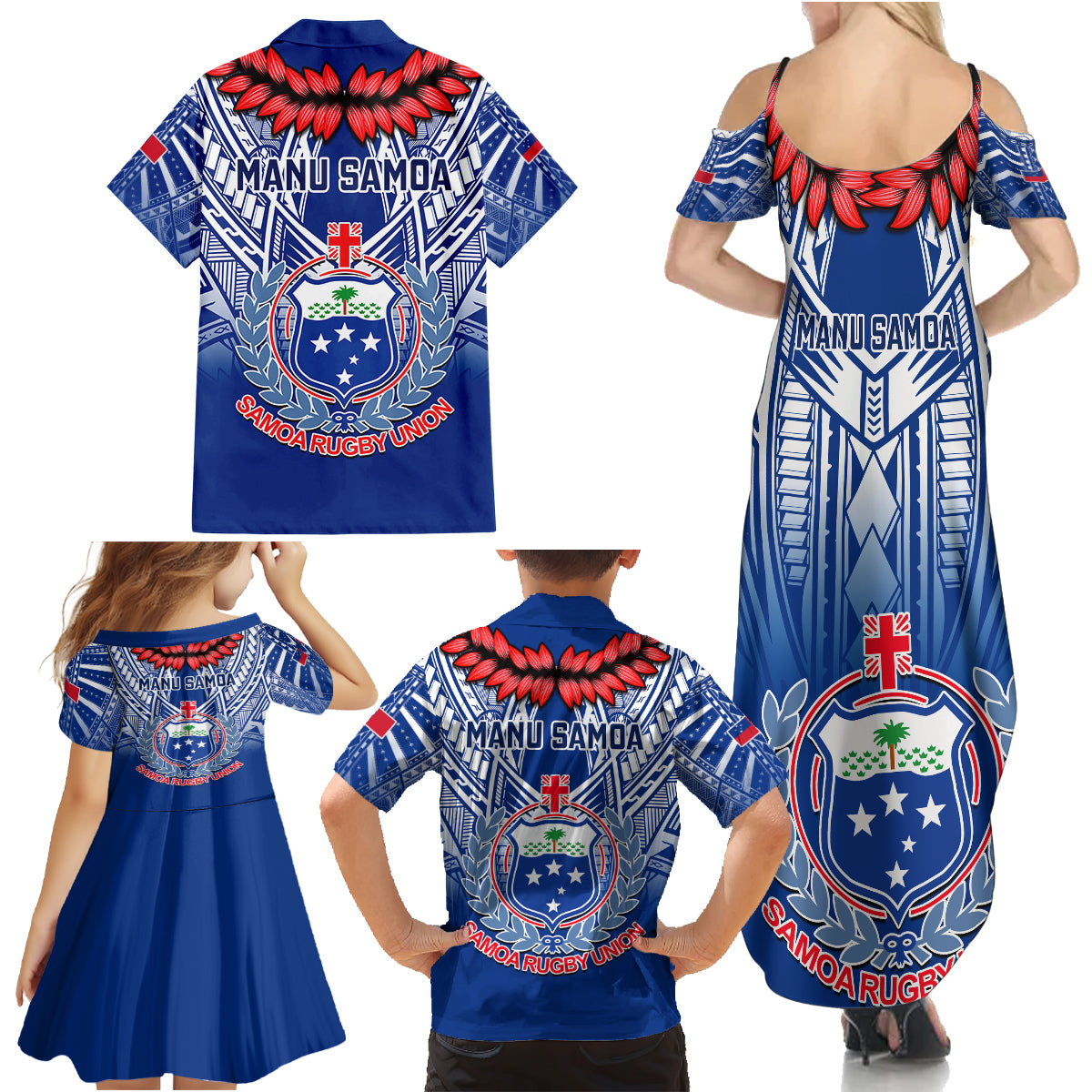 Samoa Rugby Family Matching Summer Maxi Dress and Hawaiian Shirt 2023 Go Manu Samoa With Ula Fala Style LT14 - Polynesian Pride