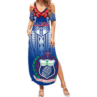 Samoa Rugby Family Matching Summer Maxi Dress and Hawaiian Shirt 2023 Go Manu Samoa With Ula Fala Style LT14 Mom's Dress Blue - Polynesian Pride