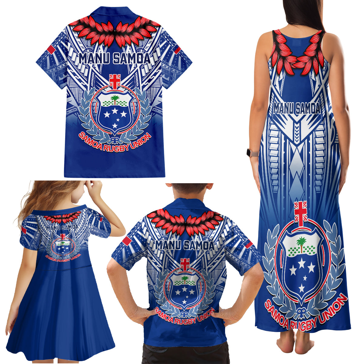 Samoa Rugby Family Matching Tank Maxi Dress and Hawaiian Shirt 2023 Go Manu Samoa With Ula Fala Style LT14 - Polynesian Pride