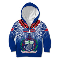 Samoa Rugby Kid Hoodie 2023 Go Manu Samoa With Ula Fala Style LT14 Zip Hoodie Blue - Polynesian Pride