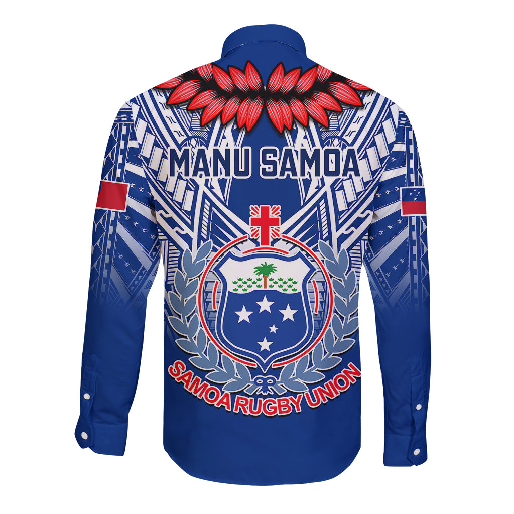 Samoa Rugby Long Sleeve Button Shirt 2023 Go Manu Samoa With Ula Fala Style LT14 - Polynesian Pride