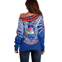 Samoa Rugby Off Shoulder Sweater 2023 Go Manu Samoa With Ula Fala Style LT14 - Polynesian Pride