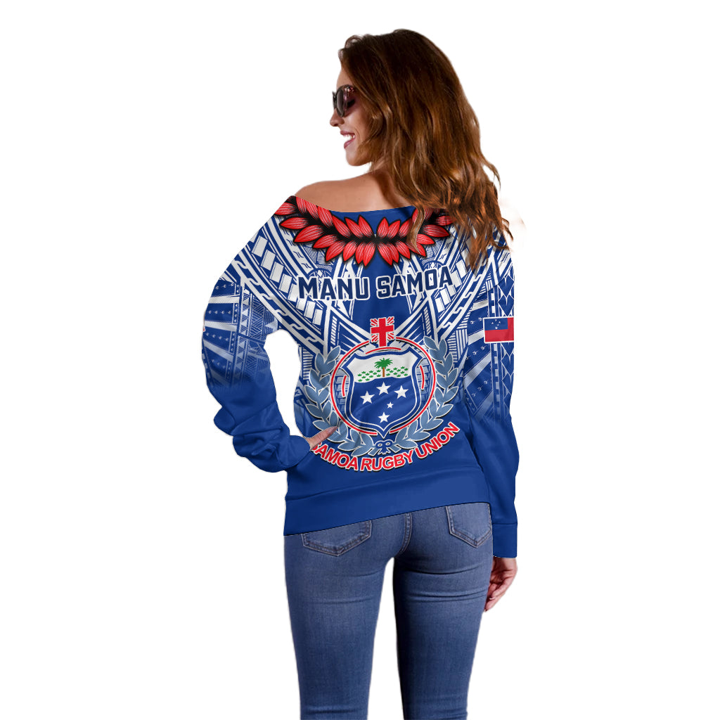 Samoa Rugby Off Shoulder Sweater 2023 Go Manu Samoa With Ula Fala Style LT14 - Polynesian Pride