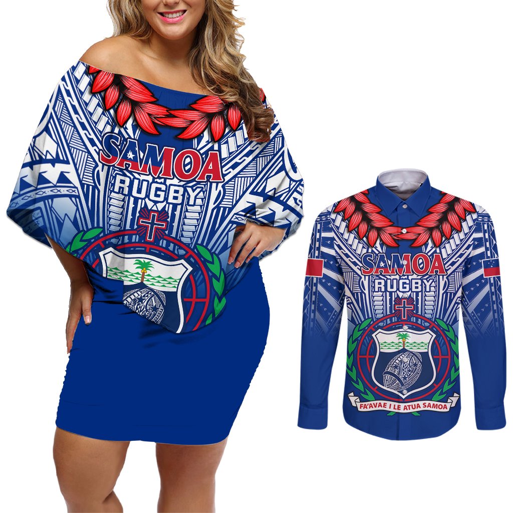 custom-samoa-rugby-couples-matching-off-shoulder-short-dress-and-long-sleeve-button-shirts-2023-go-manu-samoa-with-ula-fala-style