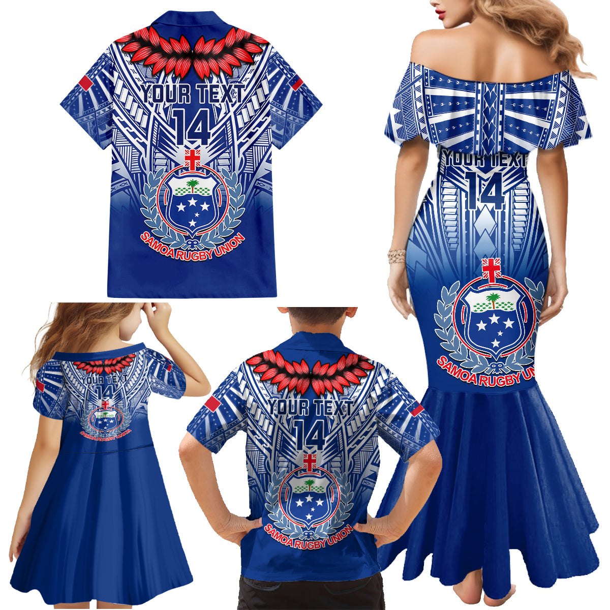 Custom Samoa Rugby Family Matching Mermaid Dress and Hawaiian Shirt 2023 Go Manu Samoa With Ula Fala Style LT14 - Polynesian Pride