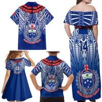 Custom Samoa Rugby Family Matching Off Shoulder Maxi Dress and Hawaiian Shirt 2023 Go Manu Samoa With Ula Fala Style LT14 - Polynesian Pride