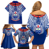 Custom Samoa Rugby Family Matching Off Shoulder Short Dress and Hawaiian Shirt 2023 Go Manu Samoa With Ula Fala Style LT14 - Polynesian Pride