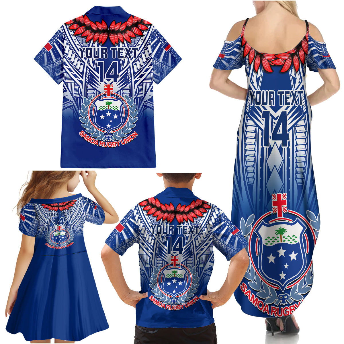 Custom Samoa Rugby Family Matching Summer Maxi Dress and Hawaiian Shirt 2023 Go Manu Samoa With Ula Fala Style LT14 - Polynesian Pride