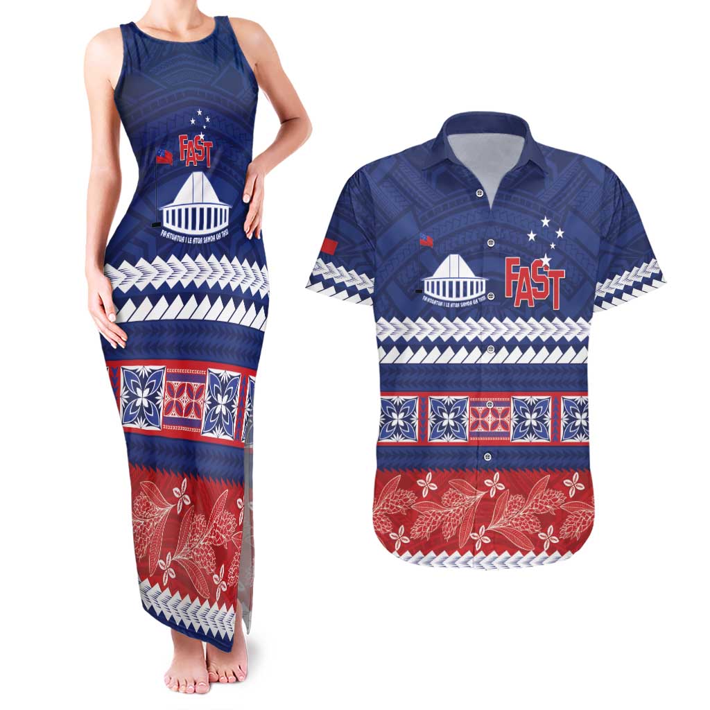 Personalised FAST Samoa Siapo Couples Matching Tank Maxi Dress and Hawaiian Shirt Teuila Flowers Samoan Pattern - Polynesian Pride