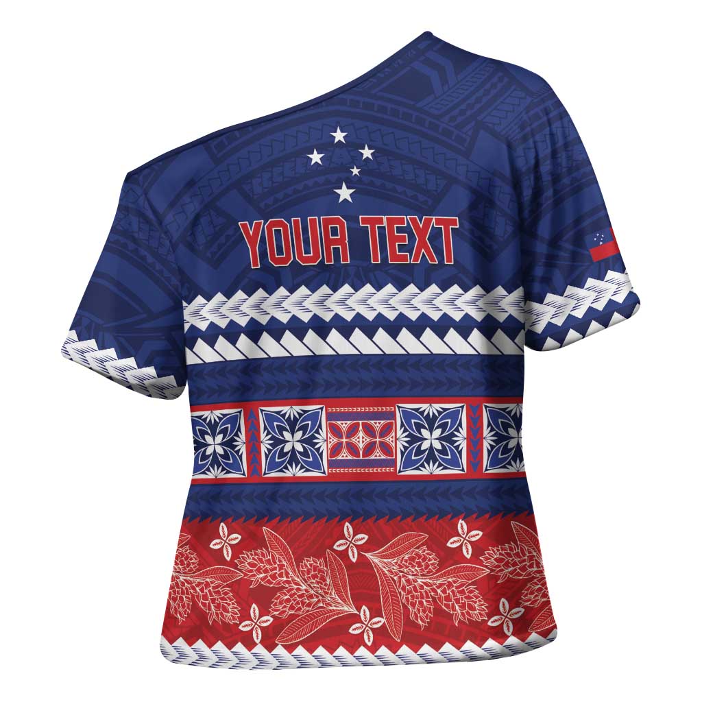 Personalised FAST Samoa Siapo Cross Shoulder Shirt Teuila Flowers Samoan Pattern - Polynesian Pride