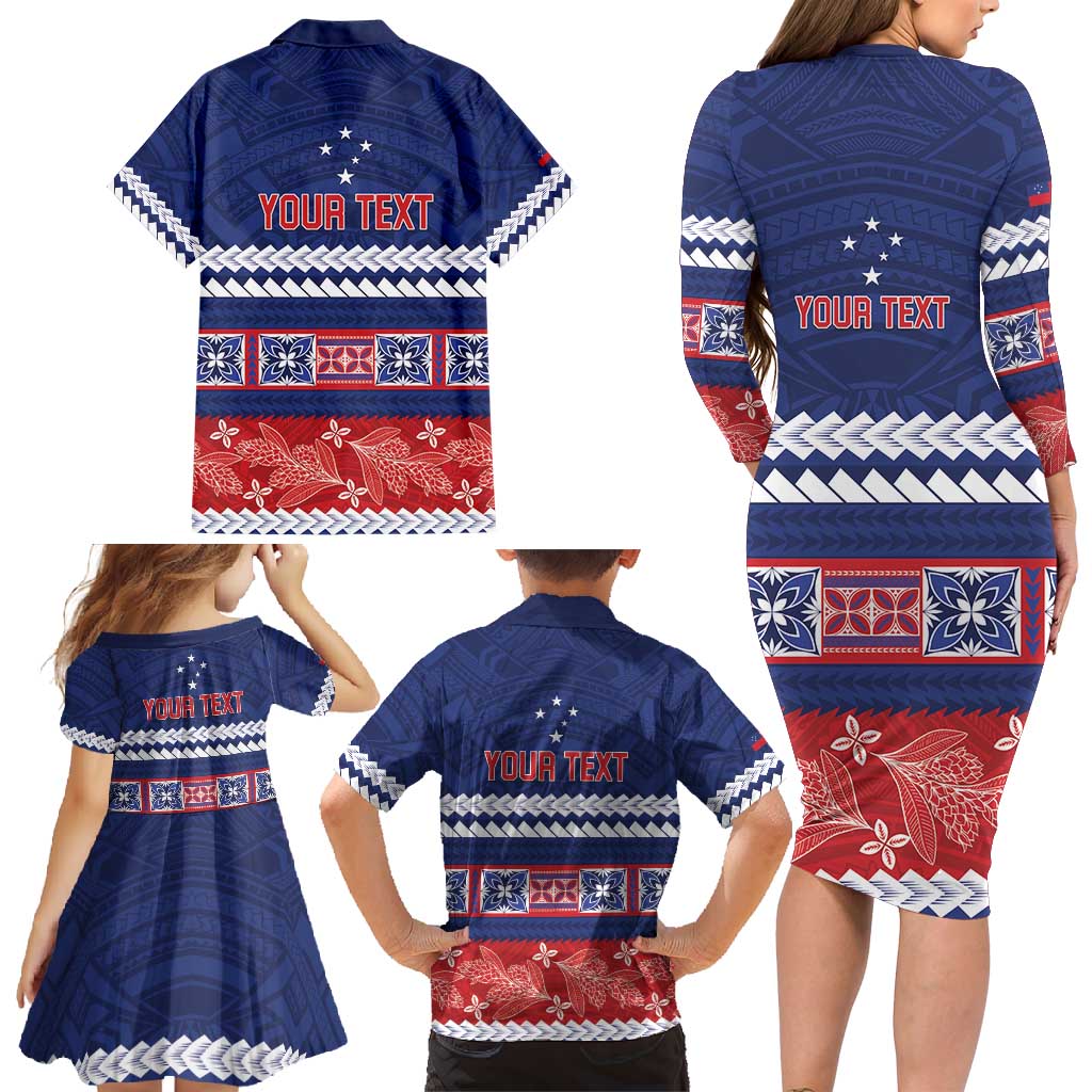 Personalised FAST Samoa Siapo Family Matching Long Sleeve Bodycon Dress and Hawaiian Shirt Teuila Flowers Samoan Pattern LT14 - Polynesian Pride