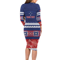 Personalised FAST Samoa Siapo Family Matching Long Sleeve Bodycon Dress and Hawaiian Shirt Teuila Flowers Samoan Pattern LT14 - Polynesian Pride