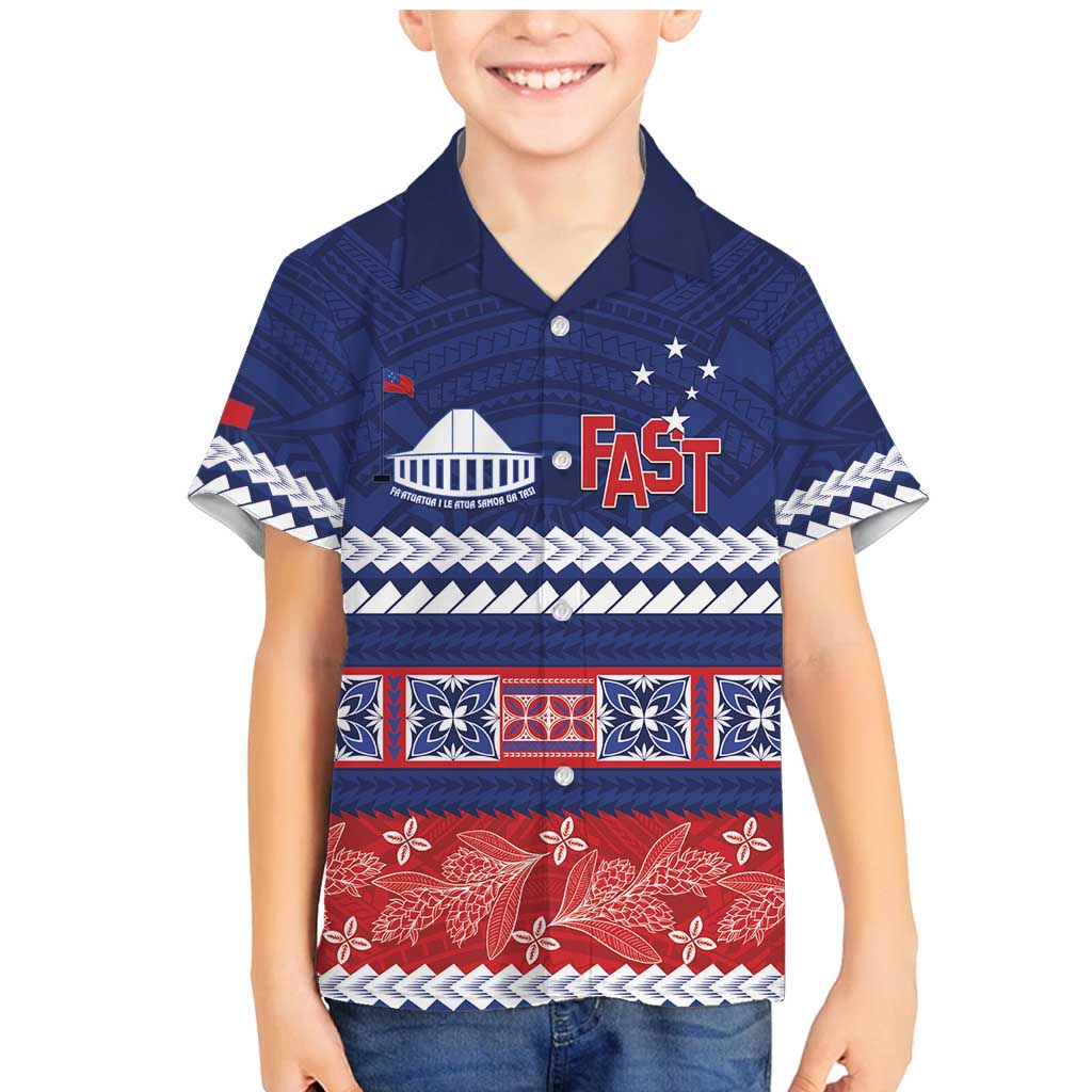 Personalised FAST Samoa Siapo Family Matching Mermaid Dress and Hawaiian Shirt Teuila Flowers Samoan Pattern LT14 Son's Shirt Blue - Polynesian Pride