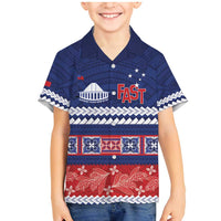 Personalised FAST Samoa Siapo Family Matching Mermaid Dress and Hawaiian Shirt Teuila Flowers Samoan Pattern LT14 Son's Shirt Blue - Polynesian Pride