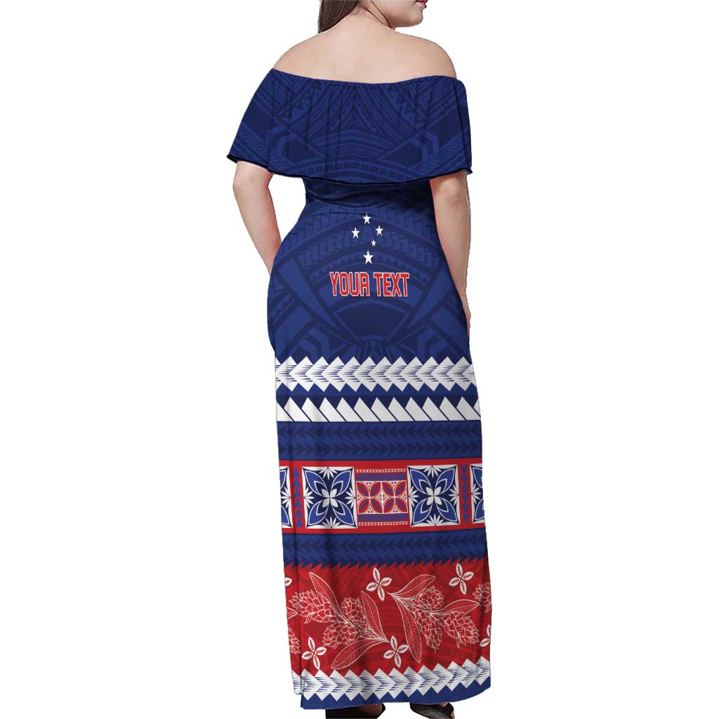 Personalised FAST Samoa Siapo Family Matching Off Shoulder Maxi Dress and Hawaiian Shirt Teuila Flowers Samoan Pattern LT14 - Polynesian Pride