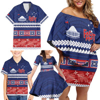 Personalised FAST Samoa Siapo Family Matching Off Shoulder Short Dress and Hawaiian Shirt Teuila Flowers Samoan Pattern LT14 - Polynesian Pride