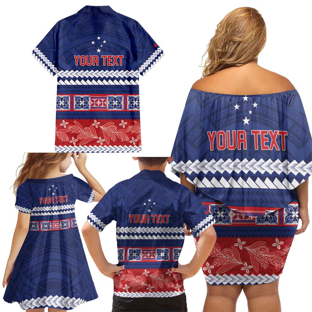 Personalised FAST Samoa Siapo Family Matching Off Shoulder Short Dress and Hawaiian Shirt Teuila Flowers Samoan Pattern LT14 - Polynesian Pride