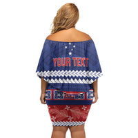 Personalised FAST Samoa Siapo Family Matching Off Shoulder Short Dress and Hawaiian Shirt Teuila Flowers Samoan Pattern LT14 - Polynesian Pride