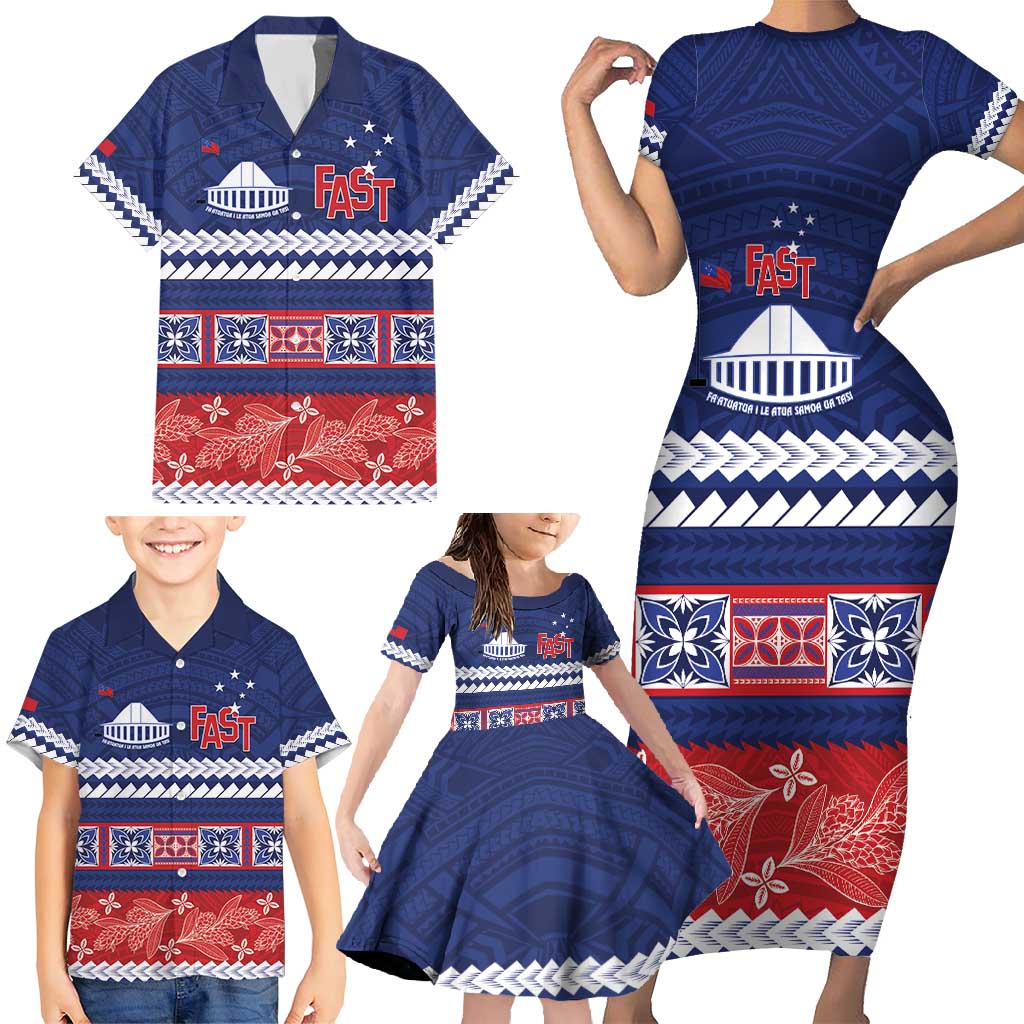 Personalised FAST Samoa Siapo Family Matching Short Sleeve Bodycon Dress and Hawaiian Shirt Teuila Flowers Samoan Pattern LT14 - Polynesian Pride