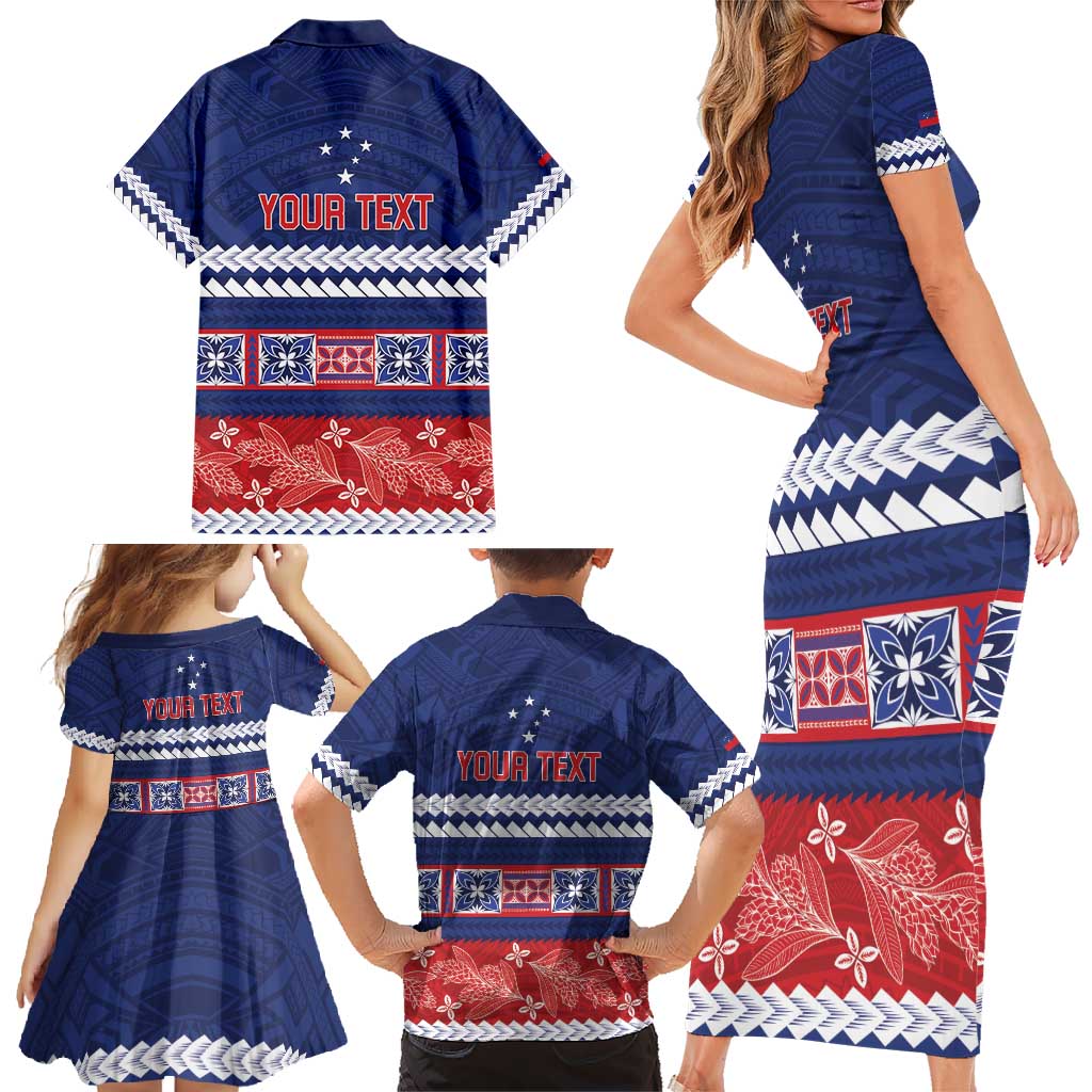 Personalised FAST Samoa Siapo Family Matching Short Sleeve Bodycon Dress and Hawaiian Shirt Teuila Flowers Samoan Pattern LT14 - Polynesian Pride