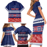 Personalised FAST Samoa Siapo Family Matching Short Sleeve Bodycon Dress and Hawaiian Shirt Teuila Flowers Samoan Pattern LT14 - Polynesian Pride