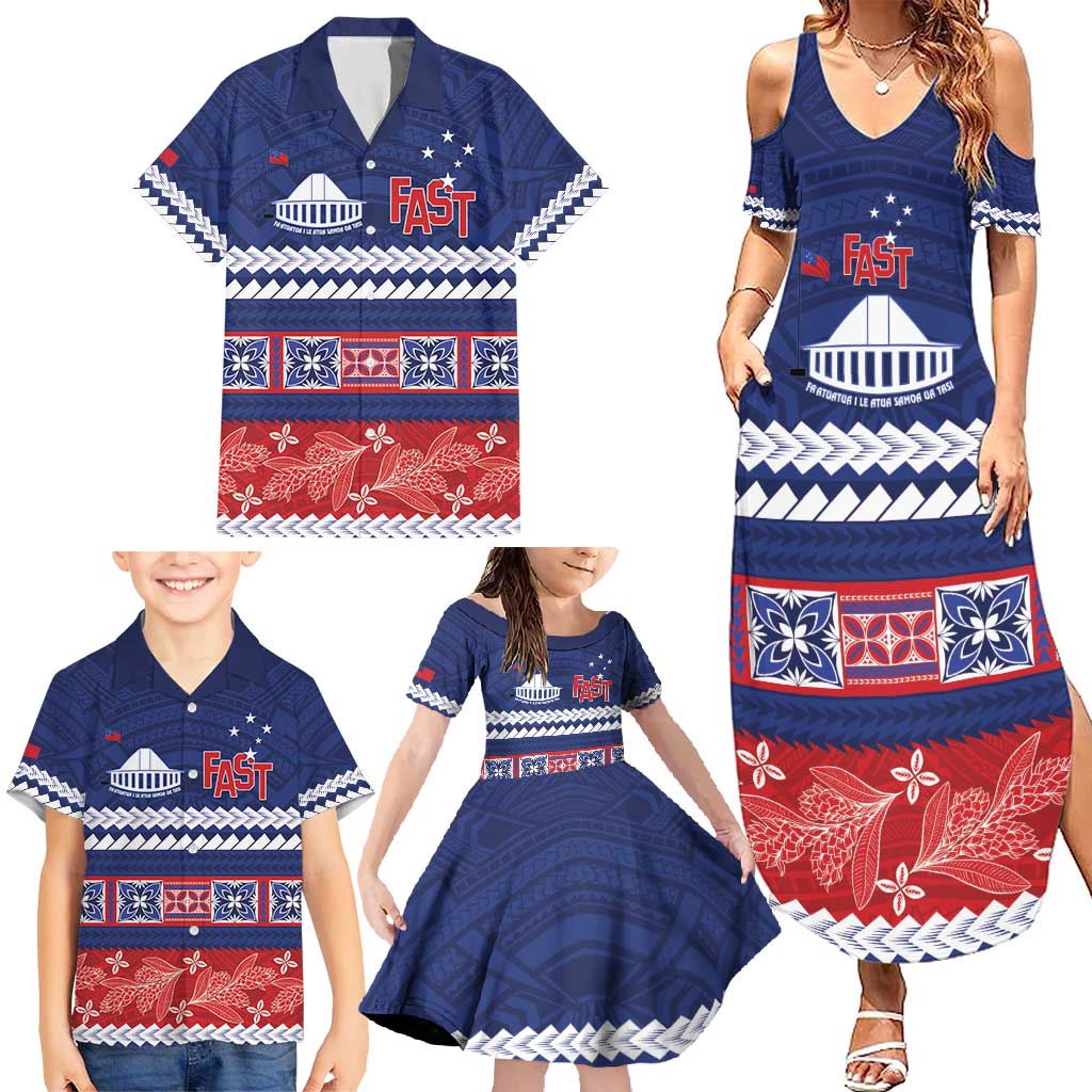 Personalised FAST Samoa Siapo Family Matching Summer Maxi Dress and Hawaiian Shirt Teuila Flowers Samoan Pattern LT14 - Polynesian Pride