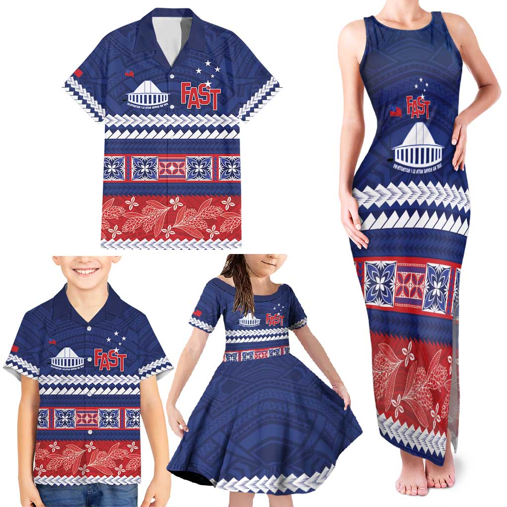Personalised FAST Samoa Siapo Family Matching Tank Maxi Dress and Hawaiian Shirt Teuila Flowers Samoan Pattern LT14 - Polynesian Pride