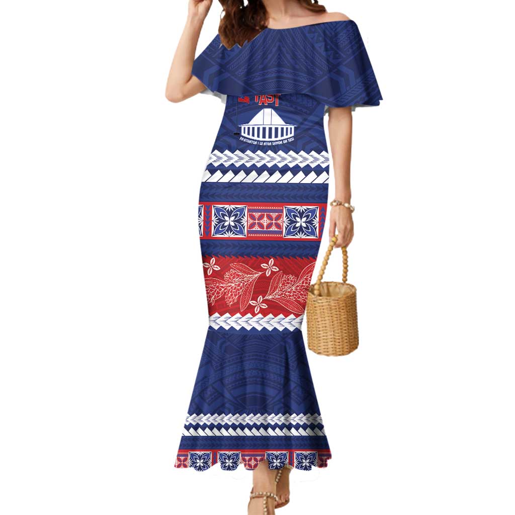 Personalised FAST Samoa Siapo Mermaid Dress Teuila Flowers Samoan Pattern LT14 Women Blue - Polynesian Pride