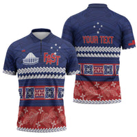 Personalised FAST Samoa Siapo Zipper Polo Shirt Teuila Flowers Samoan Pattern - Polynesian Pride