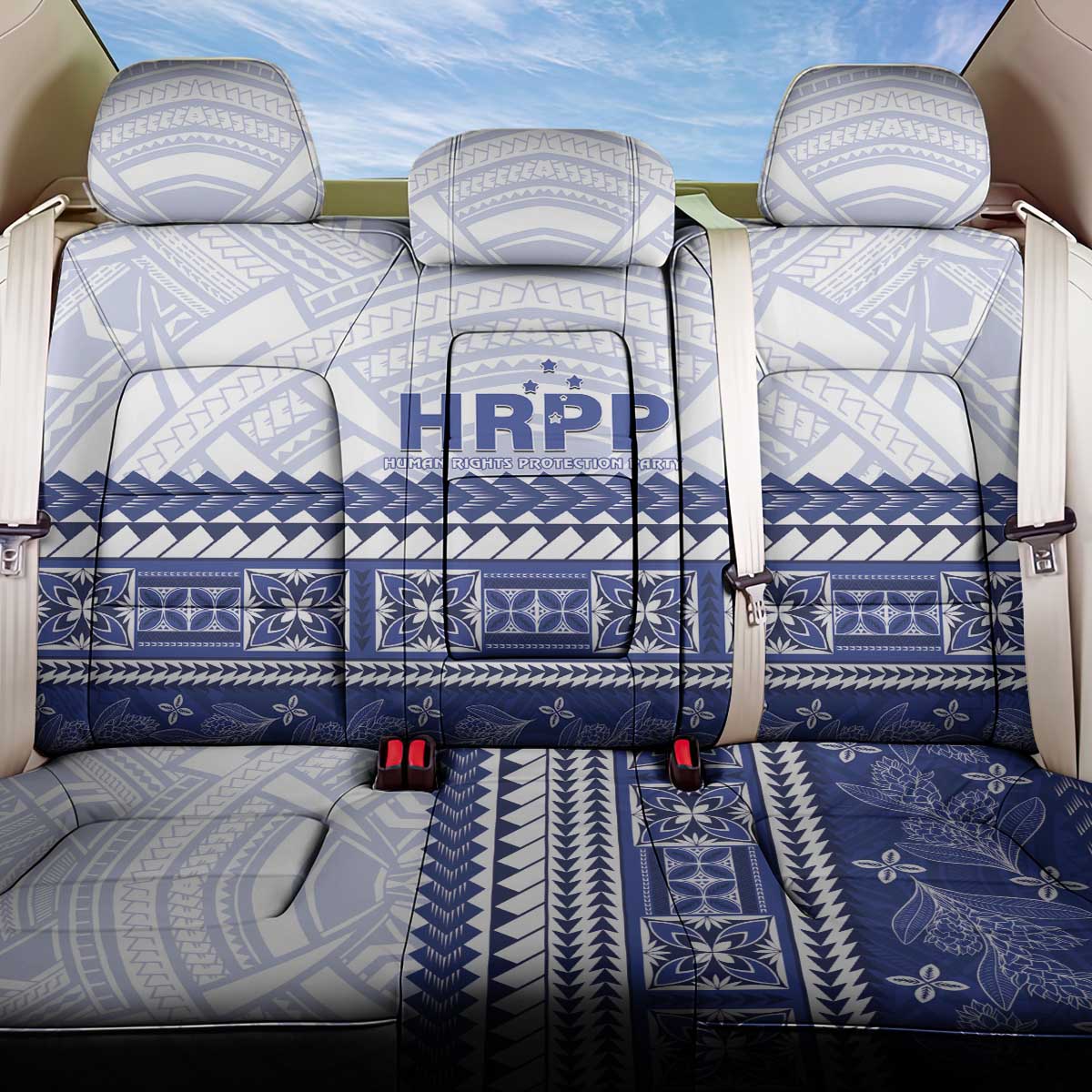 HRPP Samoa Siapo Back Car Seat Cover Teuila Flowers Samoan Pattern - Polynesian Pride
