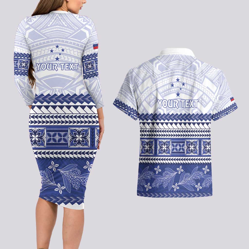 Personalised HRPP Samoa Siapo Couples Matching Long Sleeve Bodycon Dress and Hawaiian Shirt Teuila Flowers Samoan Pattern - Polynesian Pride