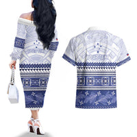 Personalised HRPP Samoa Siapo Couples Matching Off The Shoulder Long Sleeve Dress and Hawaiian Shirt Teuila Flowers Samoan Pattern LT14 - Polynesian Pride