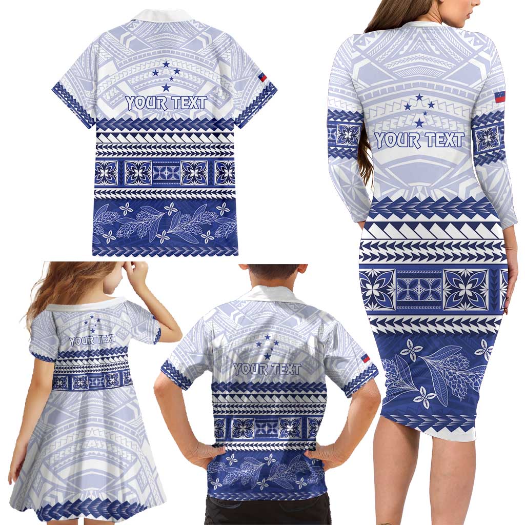 Personalised HRPP Samoa Siapo Family Matching Long Sleeve Bodycon Dress and Hawaiian Shirt Teuila Flowers Samoan Pattern LT14 - Polynesian Pride