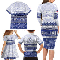 Personalised HRPP Samoa Siapo Family Matching Long Sleeve Bodycon Dress and Hawaiian Shirt Teuila Flowers Samoan Pattern LT14 - Polynesian Pride
