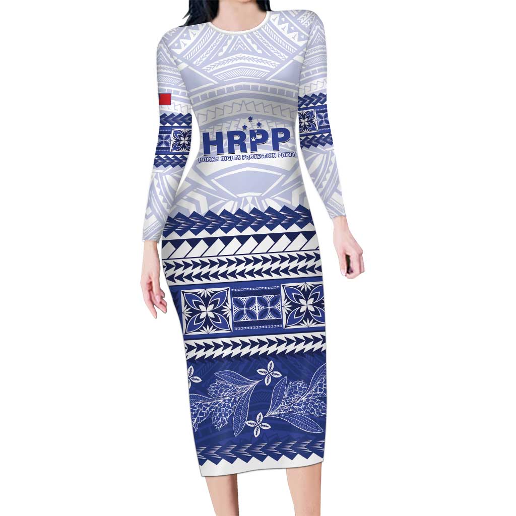 Personalised HRPP Samoa Siapo Family Matching Long Sleeve Bodycon Dress and Hawaiian Shirt Teuila Flowers Samoan Pattern LT14 Mom's Dress White - Polynesian Pride