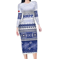 Personalised HRPP Samoa Siapo Family Matching Long Sleeve Bodycon Dress and Hawaiian Shirt Teuila Flowers Samoan Pattern LT14 Mom's Dress White - Polynesian Pride
