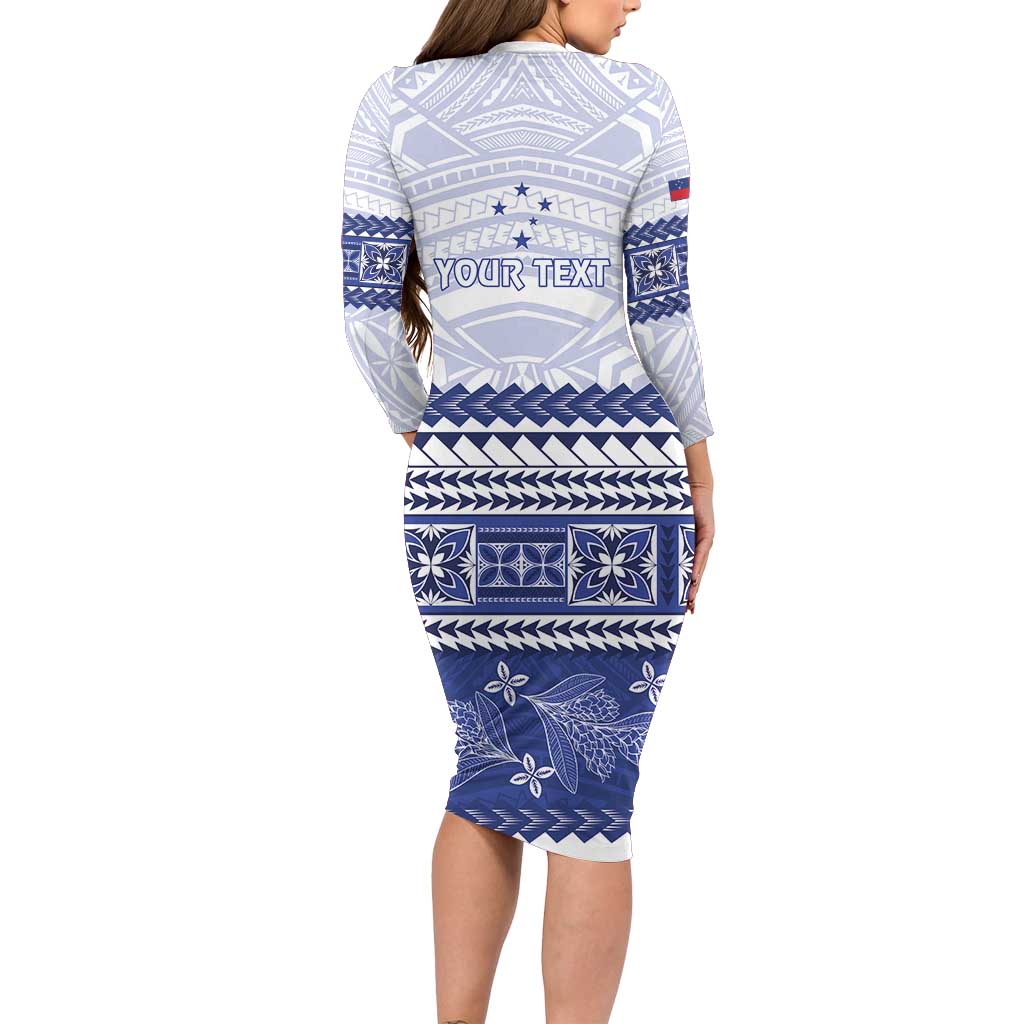 Personalised HRPP Samoa Siapo Family Matching Long Sleeve Bodycon Dress and Hawaiian Shirt Teuila Flowers Samoan Pattern LT14 - Polynesian Pride