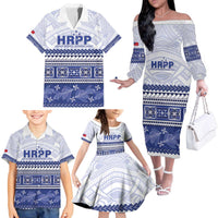 Personalised HRPP Samoa Siapo Family Matching Off The Shoulder Long Sleeve Dress and Hawaiian Shirt Teuila Flowers Samoan Pattern LT14 - Polynesian Pride