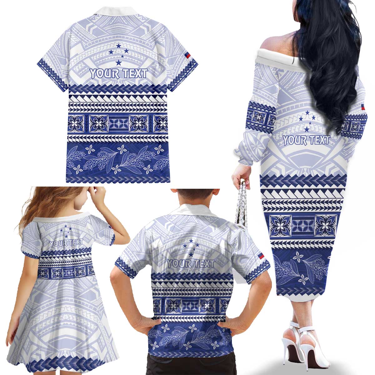 Personalised HRPP Samoa Siapo Family Matching Off The Shoulder Long Sleeve Dress and Hawaiian Shirt Teuila Flowers Samoan Pattern LT14 - Polynesian Pride