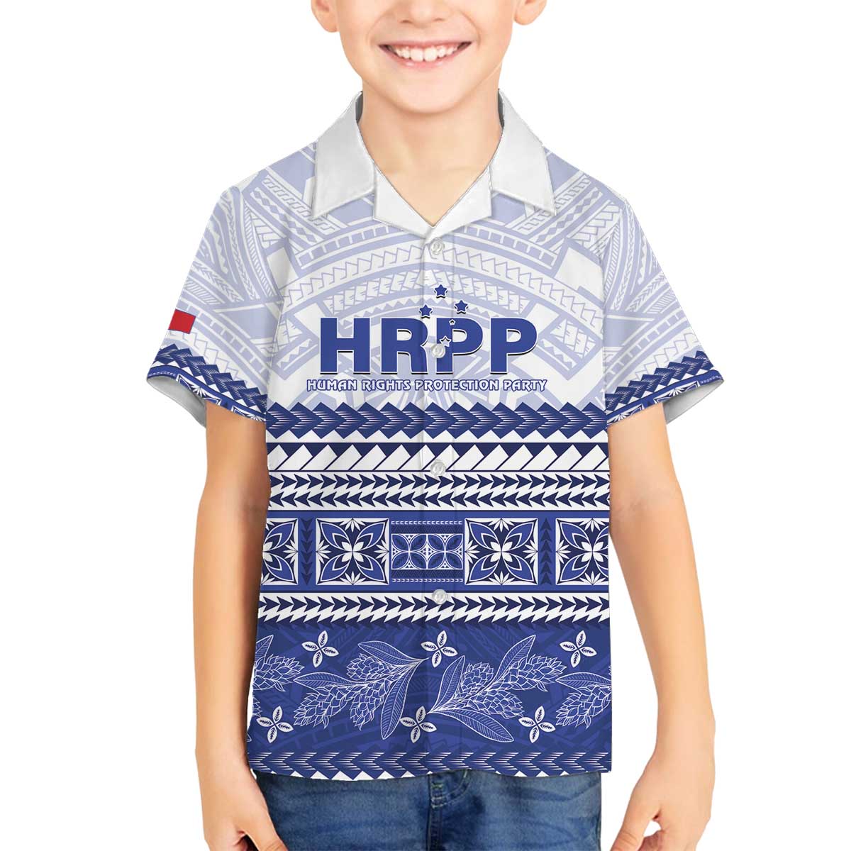 Personalised HRPP Samoa Siapo Family Matching Off The Shoulder Long Sleeve Dress and Hawaiian Shirt Teuila Flowers Samoan Pattern LT14 Son's Shirt White - Polynesian Pride