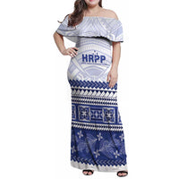 Personalised HRPP Samoa Siapo Family Matching Off Shoulder Maxi Dress and Hawaiian Shirt Teuila Flowers Samoan Pattern LT14 Mom's Dress White - Polynesian Pride