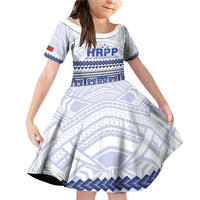 Personalised HRPP Samoa Siapo Family Matching Off Shoulder Short Dress and Hawaiian Shirt Teuila Flowers Samoan Pattern LT14 Daughter's Dress White - Polynesian Pride