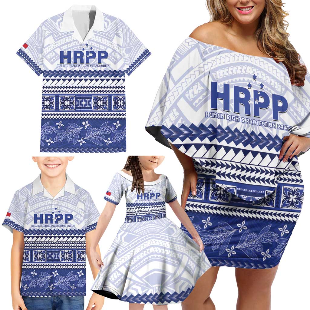 Personalised HRPP Samoa Siapo Family Matching Off Shoulder Short Dress and Hawaiian Shirt Teuila Flowers Samoan Pattern LT14 - Polynesian Pride