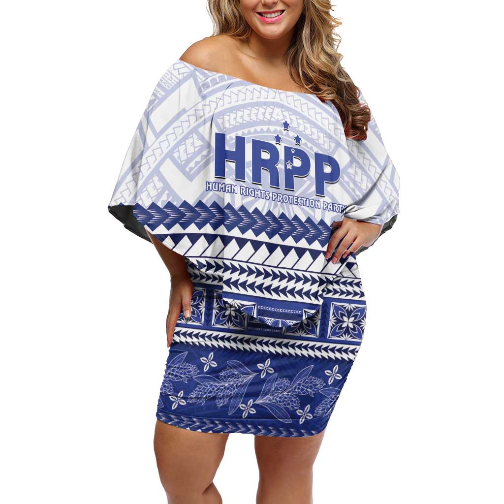 Personalised HRPP Samoa Siapo Family Matching Off Shoulder Short Dress and Hawaiian Shirt Teuila Flowers Samoan Pattern LT14 Mom's Dress White - Polynesian Pride