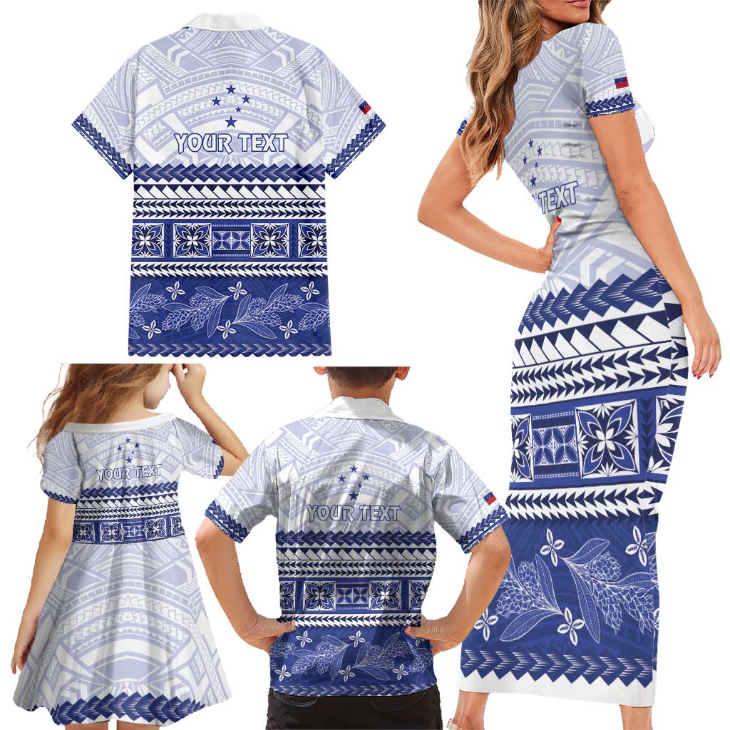 Personalised HRPP Samoa Siapo Family Matching Short Sleeve Bodycon Dress and Hawaiian Shirt Teuila Flowers Samoan Pattern LT14 - Polynesian Pride